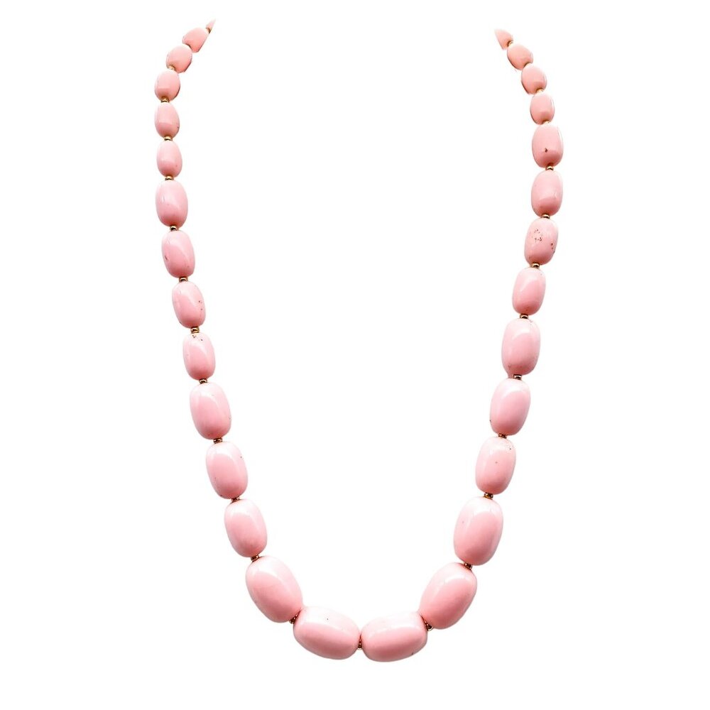 Vintage Pink Lucite Graduated Necklace with Oblong Pastel Beads and Gold Tone